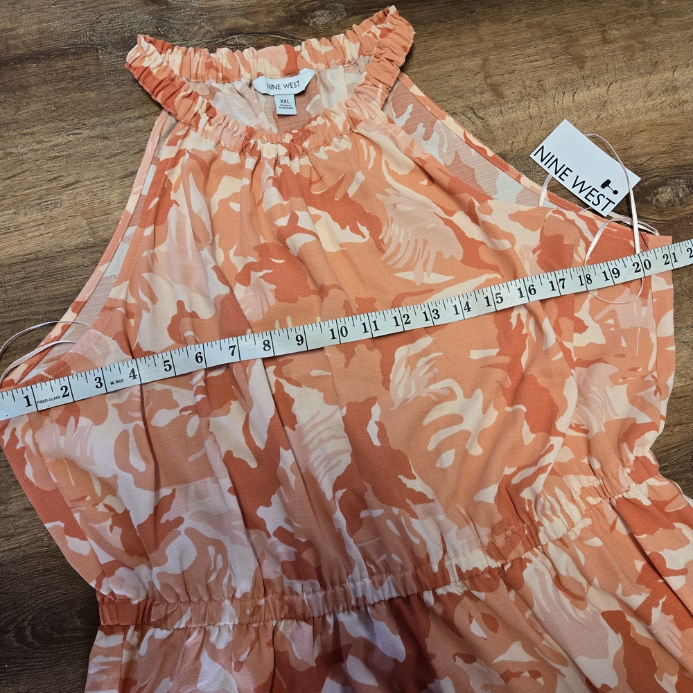 New With Tags!! Nine West Orange Patterned Midi Dress XXL - Picture 5 of 7